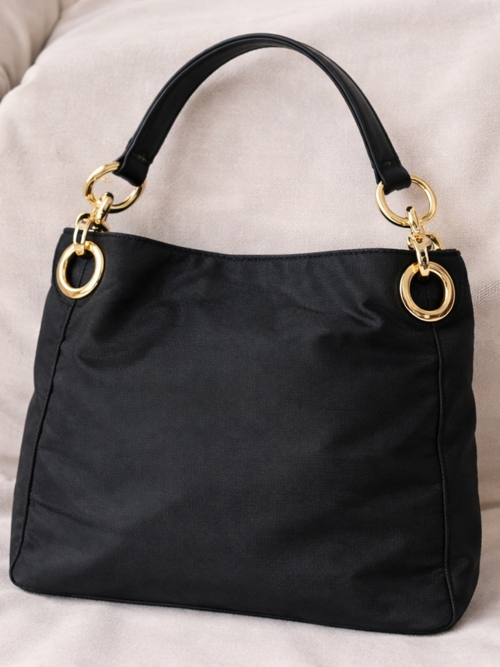 JPK Paris 75 Black Nylon Shoulder Bag Gold Hardware